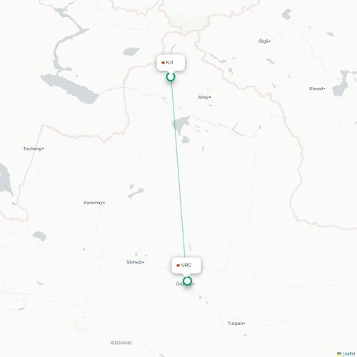 Mapa lotu bezpośredniego Altay – Urumczi