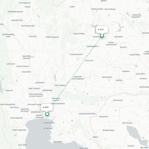 Mapa lotu bezpośredniego Khon Kaen – Bangkok