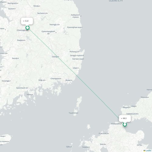 Mapa lotu bezpośredniego Kitakyūshū – Ch'ungju