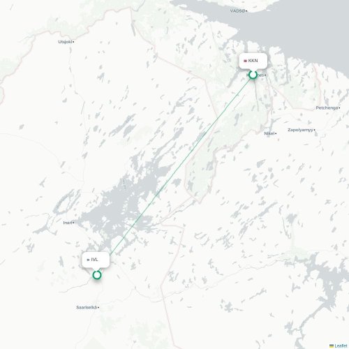 Mapa de vuelo directo Kirkenes - Ivalo