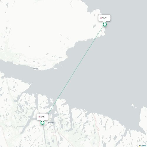 Mapa de vuelo directo Kirkenes - Vardø