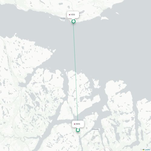 Mapa de vuelo directo Kirkenes - Vadsø