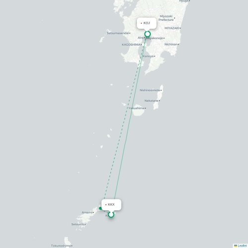 Mapa de vuelo directo Kikai - Kagoshima