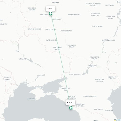 Mapa de vuelo directo Kaluga - Sochi