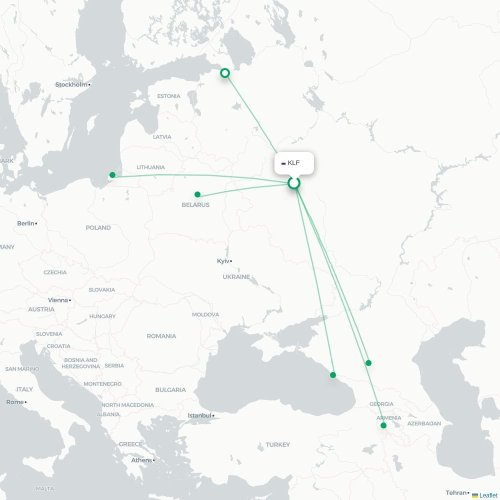 Mapa de vuelo directo Kaluga - Ereván