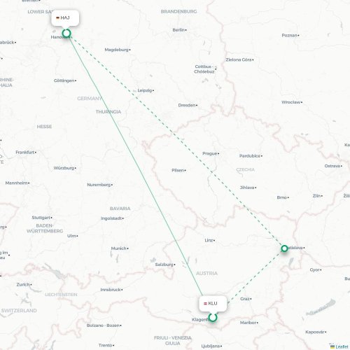 Mapa lotu bezpośredniego Klagenfurt – Hanower