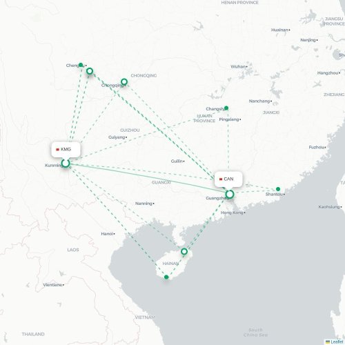 Mapa lotu bezpośredniego Kunming – Kanton