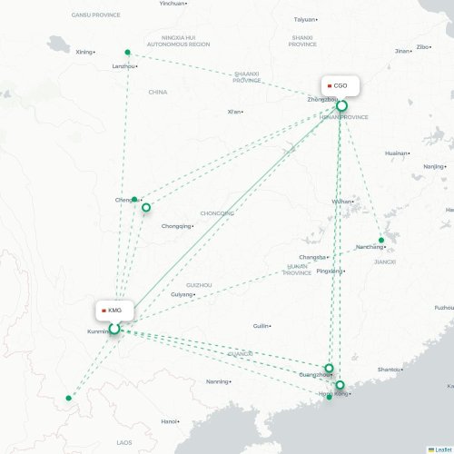Mapa lotu bezpośredniego Kunming – Czengczou