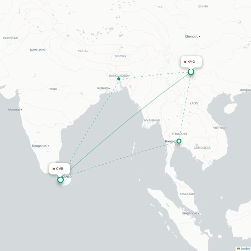 Mapa de vuelo directo Kunming - Colombo