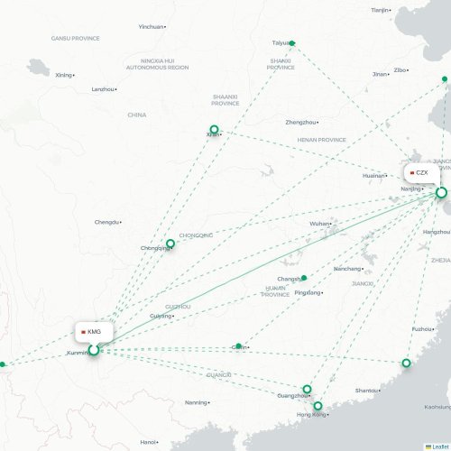 Mapa lotu bezpośredniego Kunming – Changzhou