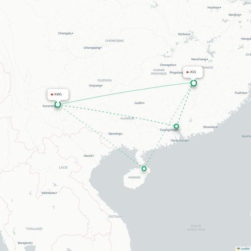 Mapa lotu bezpośredniego Kunming – Ji’an