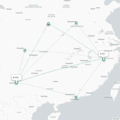 Mapa lotu bezpośredniego Kunming – Quzhou