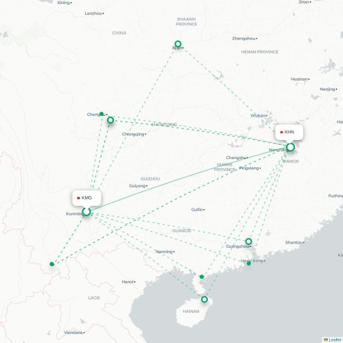 Mapa lotu bezpośredniego Kunming – Nanchang