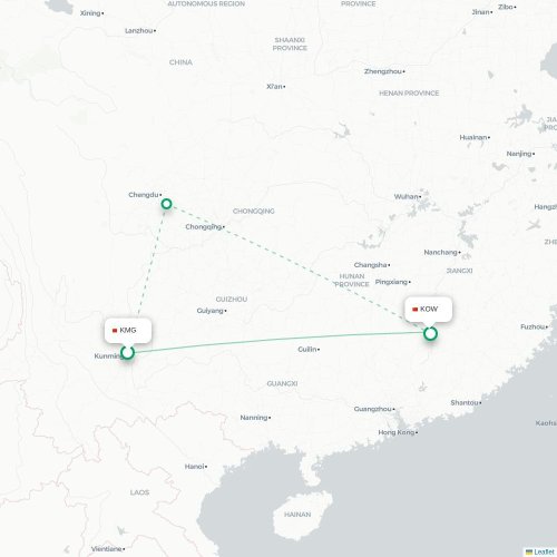 Mapa lotu bezpośredniego Kunming – Ganzhou