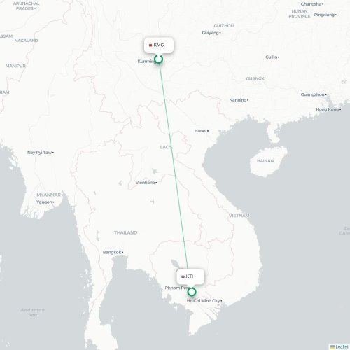 Mapa lotu bezpośredniego Kunming – Phnom Penh