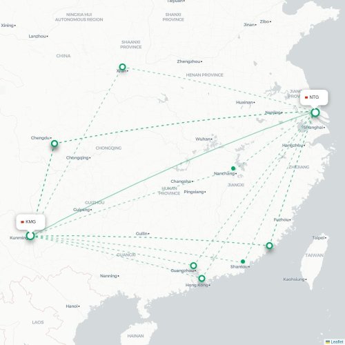 Mapa lotu bezpośredniego Kunming – Nantong