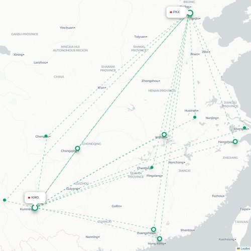 Mapa lotu bezpośredniego Kunming – Pekin