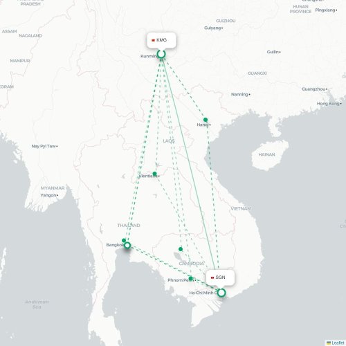 Mapa lotu bezpośredniego Kunming – Ho Chi Minh