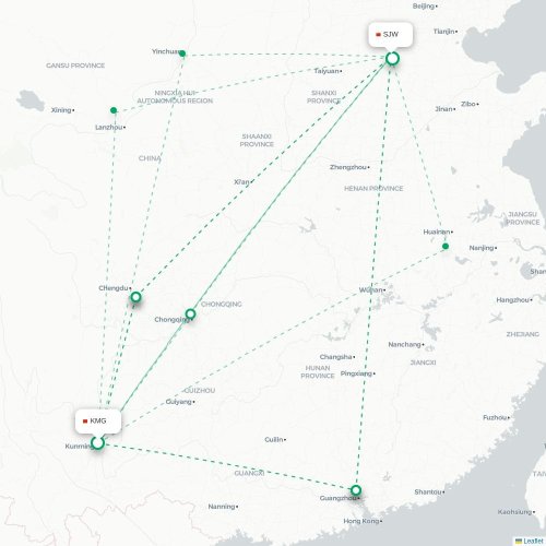 Mapa lotu bezpośredniego Kunming – Shijiazhuang