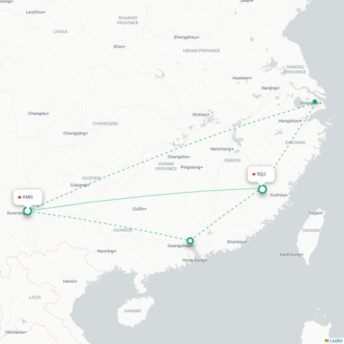 Mapa de vuelo directo Kunming - Sanming