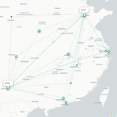 Mapa lotu bezpośredniego Kunming – Jinan