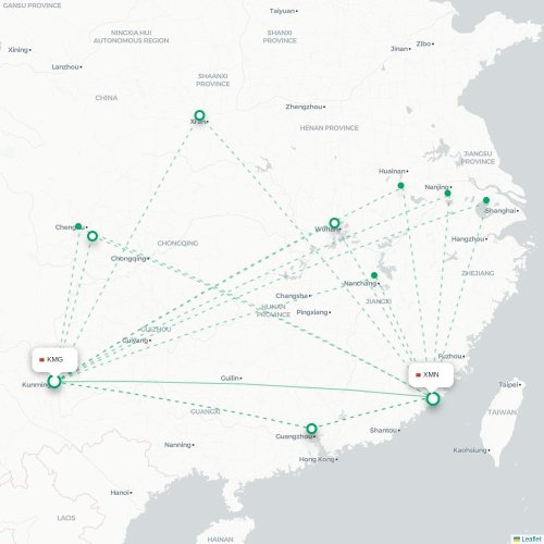 Mapa lotu bezpośredniego Kunming – Xiamen