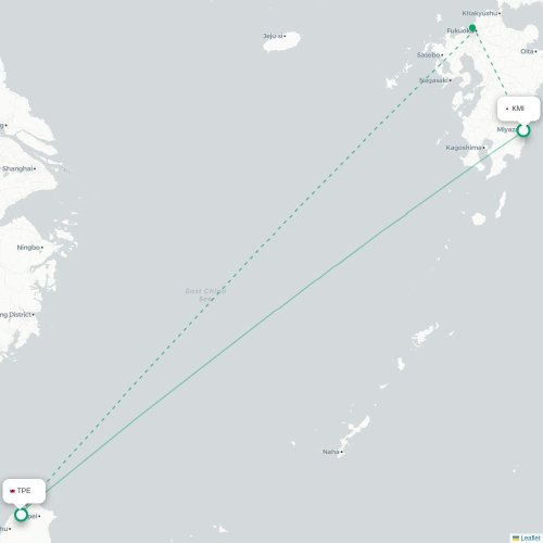 Mapa lotu bezpośredniego Miyazaki – Tajpej