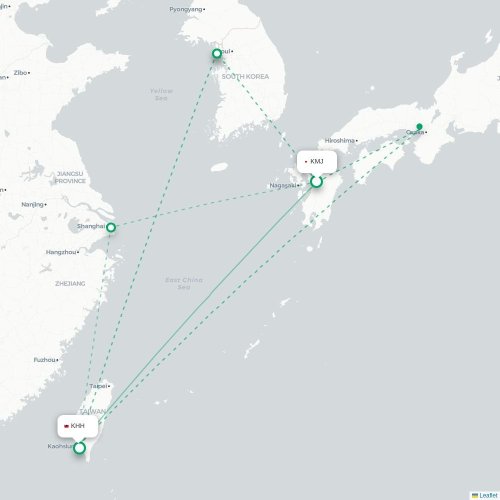 Mapa lotu bezpośredniego Kumamoto – Kaohsiung