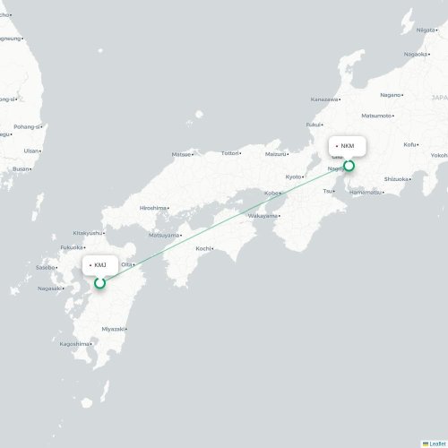 Mapa lotu bezpośredniego Kumamoto – Nagoja