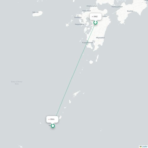 Mapa lotu bezpośredniego Kumamoto – Okinawa