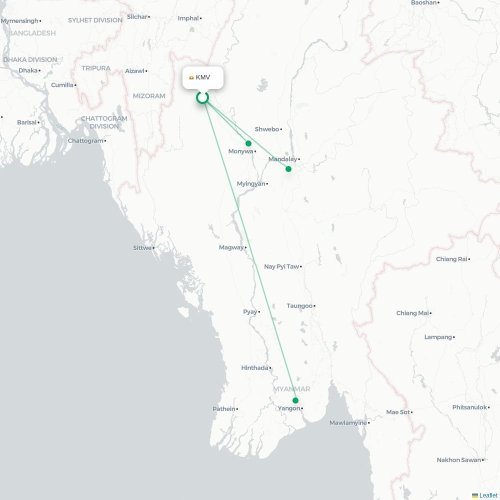 Mapa de vuelo directo Kalemyo - Monywa