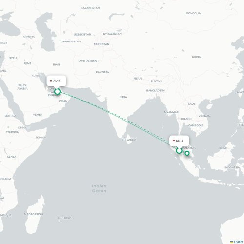 Mapa lotu bezpośredniego Medan – Abu Zabi