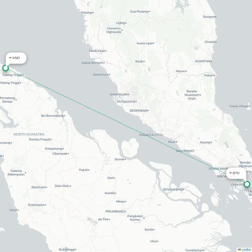 Mapa lotu bezpośredniego Medan – Batam
