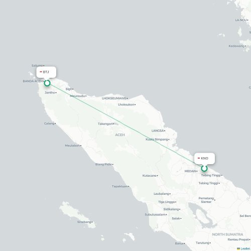Mapa lotu bezpośredniego Medan – Banda Aceh