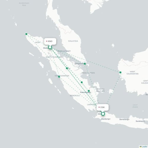 Mapa lotu bezpośredniego Medan – Dżakarta