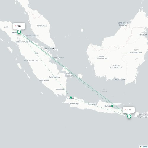 Mapa lotu bezpośredniego Medan – Denpasar