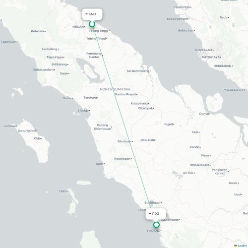 Mapa lotu bezpośredniego Medan – Padang