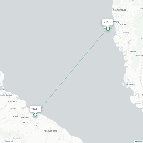 Mapa lotu bezpośredniego Medan – Penang