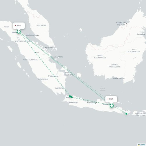 Mapa lotu bezpośredniego Medan – Surabaja