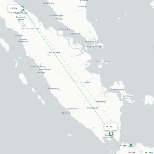 Mapa lotu bezpośredniego Medan – Bandar Lampung