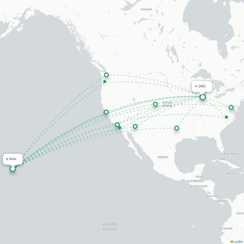 Mapa de vuelo directo Kailua-Kona - Chicago