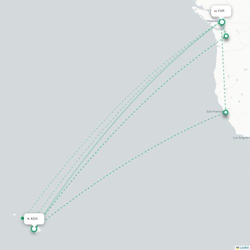Mapa de vuelo directo Kailua-Kona - Vancouver