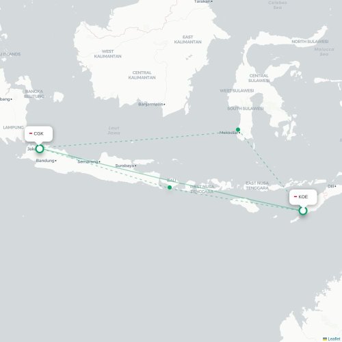 Mapa lotu bezpośredniego Kupang – Dżakarta