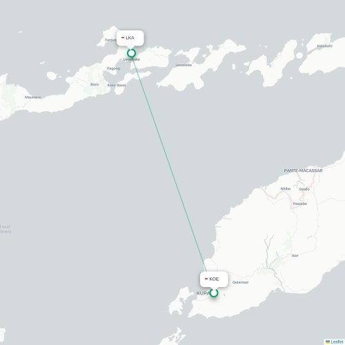 Mapa lotu bezpośredniego Kupang – Larantuka
