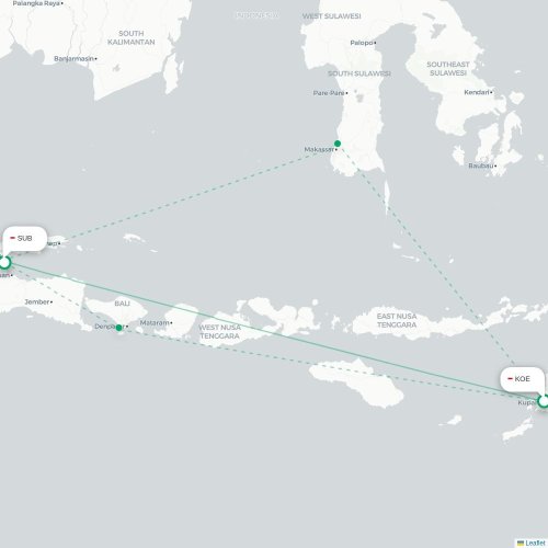 Mapa lotu bezpośredniego Kupang – Surabaja