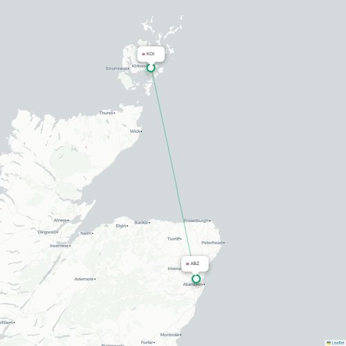 Mapa de vuelo directo Kirkwall, Islas Orkney - Aberdeen