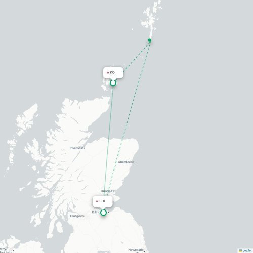 Mapa de vuelo directo Kirkwall, Islas Orkney - Edimburgo