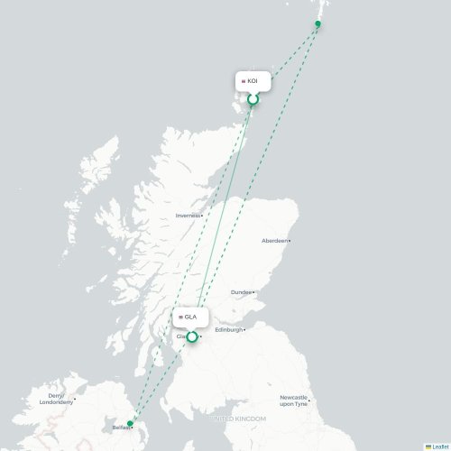 Mapa de vuelo directo Kirkwall, Islas Orkney - Glasgow