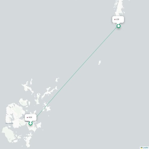 Mapa de vuelo directo Kirkwall, Islas Orkney - Lerwick