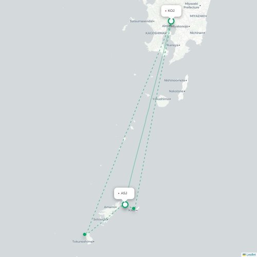 Mapa lotu bezpośredniego Kagoshima – Amami
